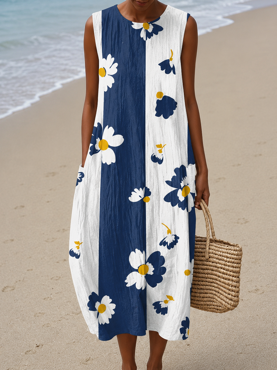 Nora - Women's Sleeveless Printed Midi Casual Dress