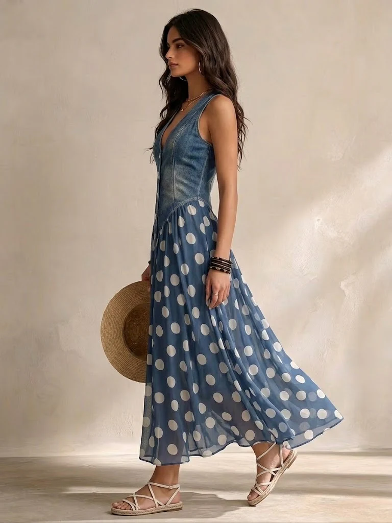 Bianca | Midi Chiffon Dress with Polka-Dot Pattern