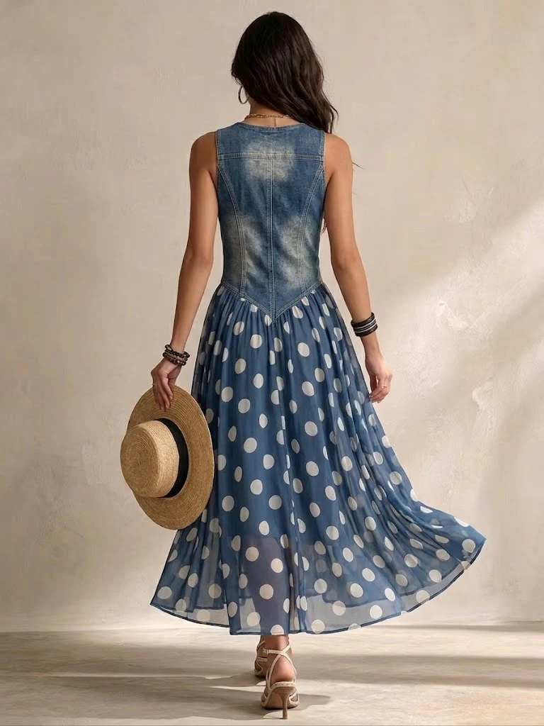 Bianca | Midi Chiffon Dress with Polka-Dot Pattern