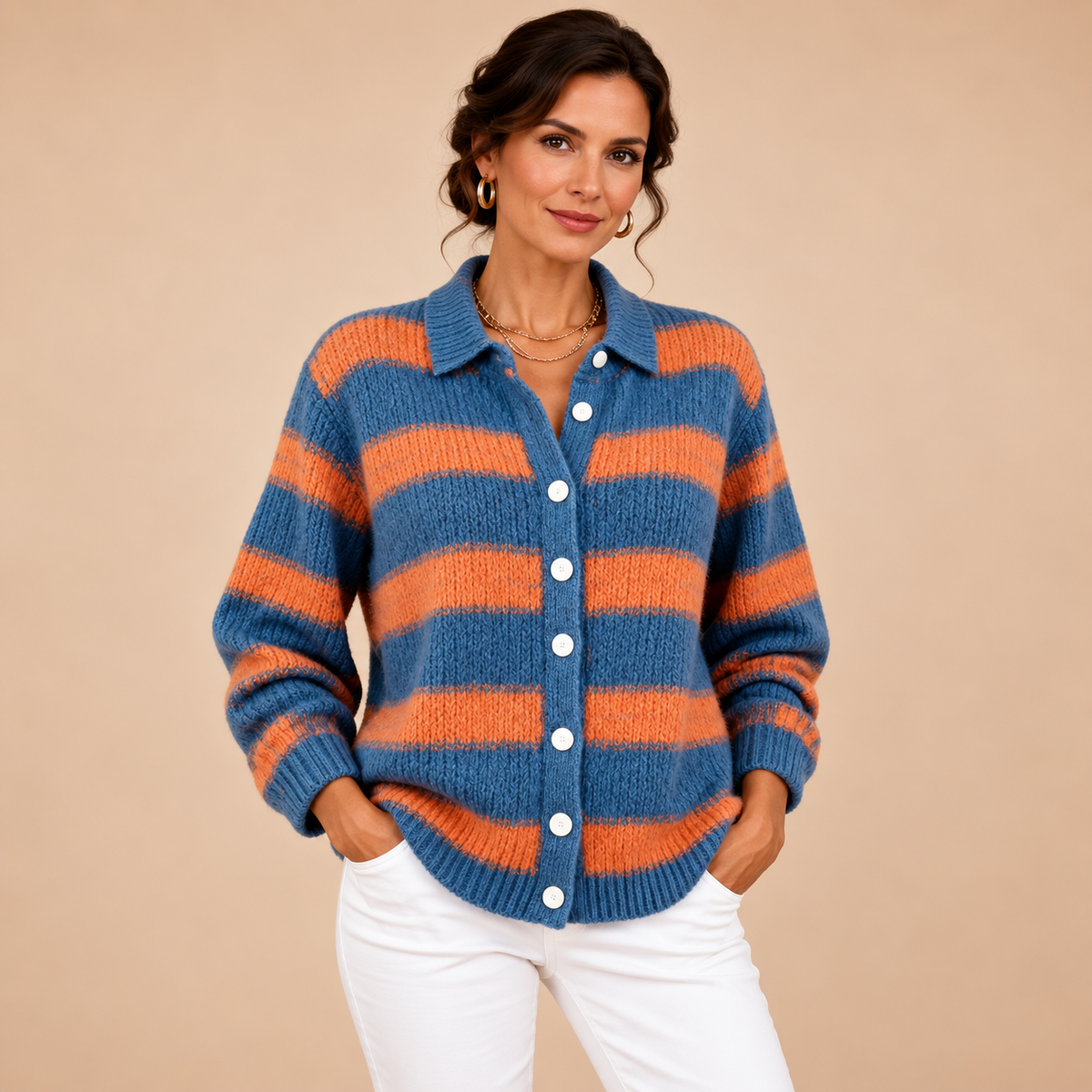 Striped Knit Cardigan – Orange & Blue