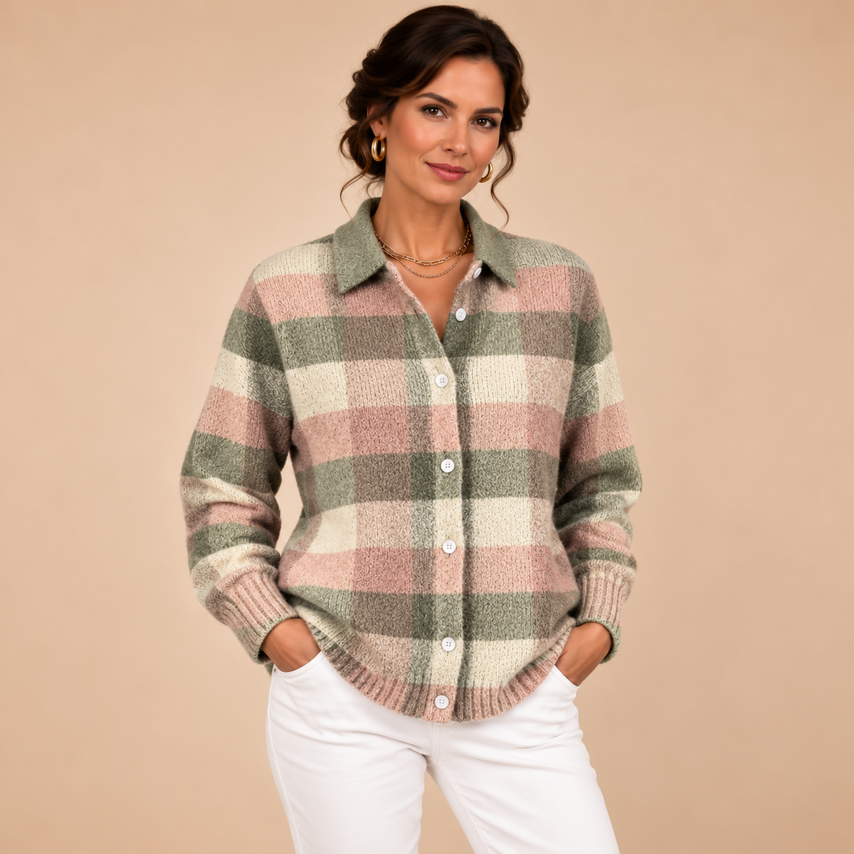 Pastel Plaid Knit Cardigan