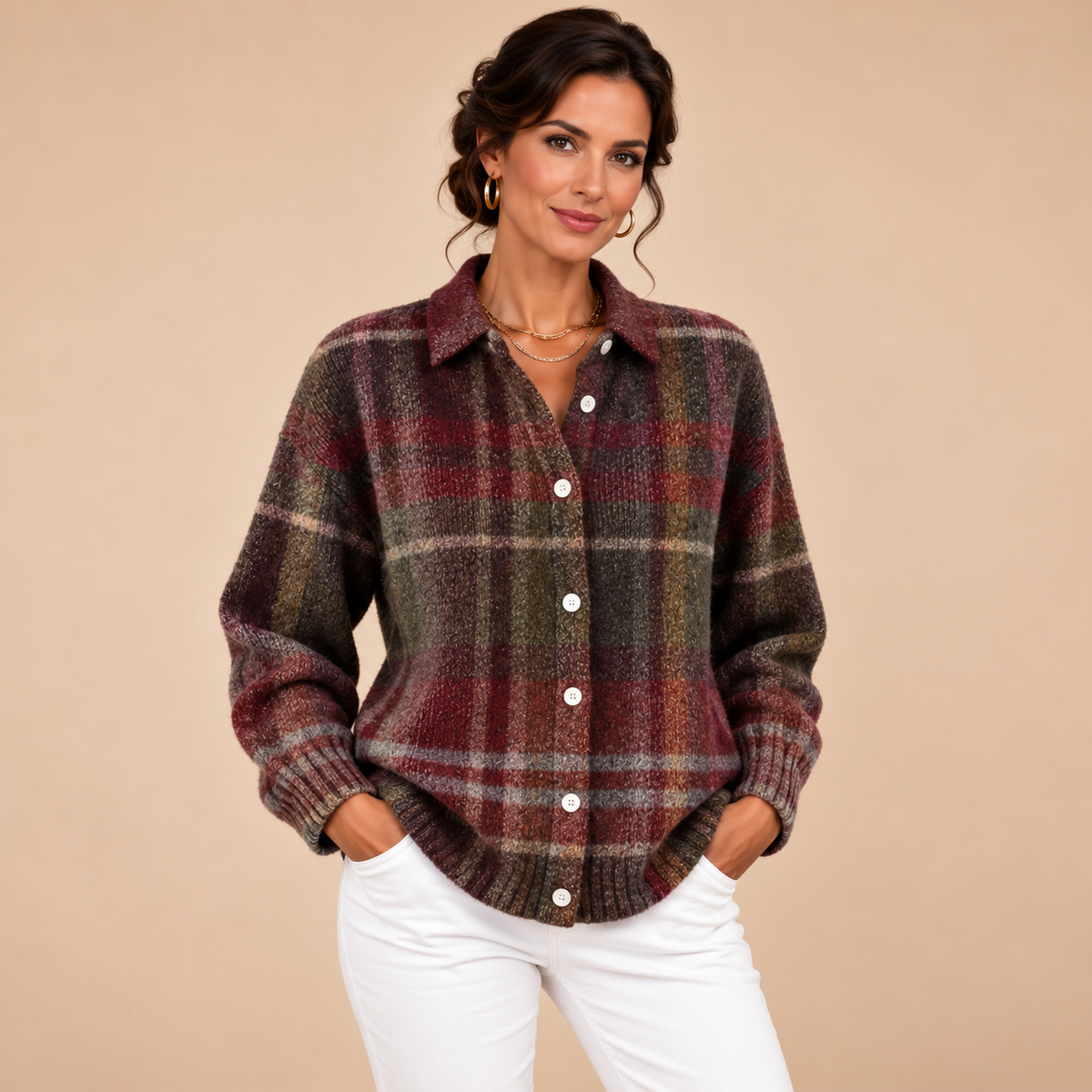 Classic Plaid Knit Cardigan