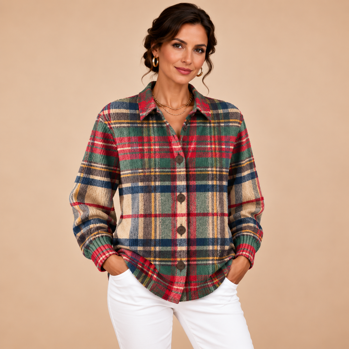 Multicolor Plaid Button Cardigan