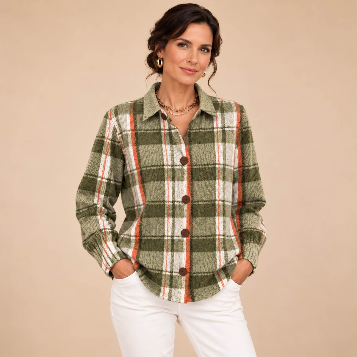 Olive Plaid Button Cardigan