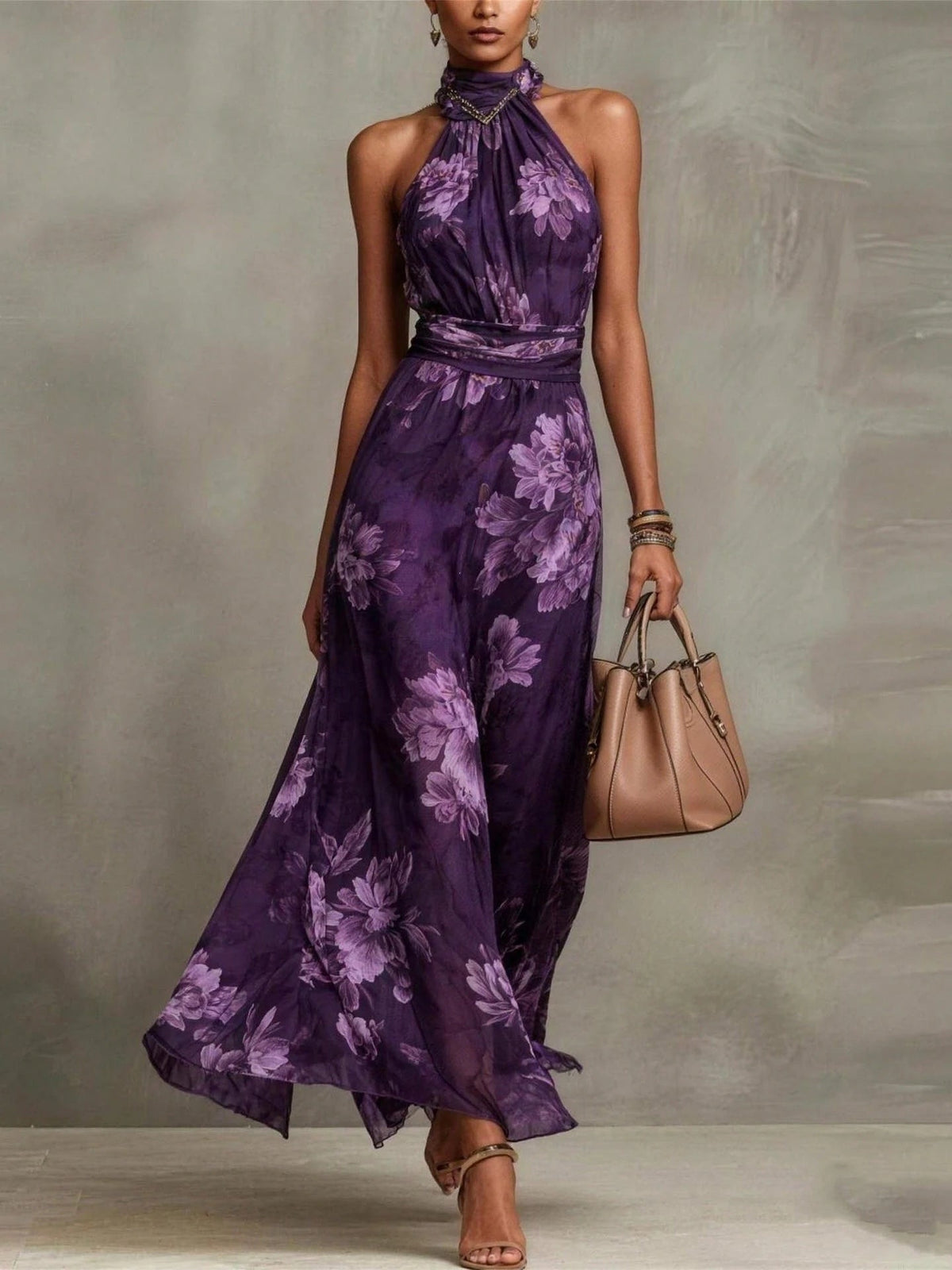 Adèle™ | Floral Chiffon Halter Maxi Dress
