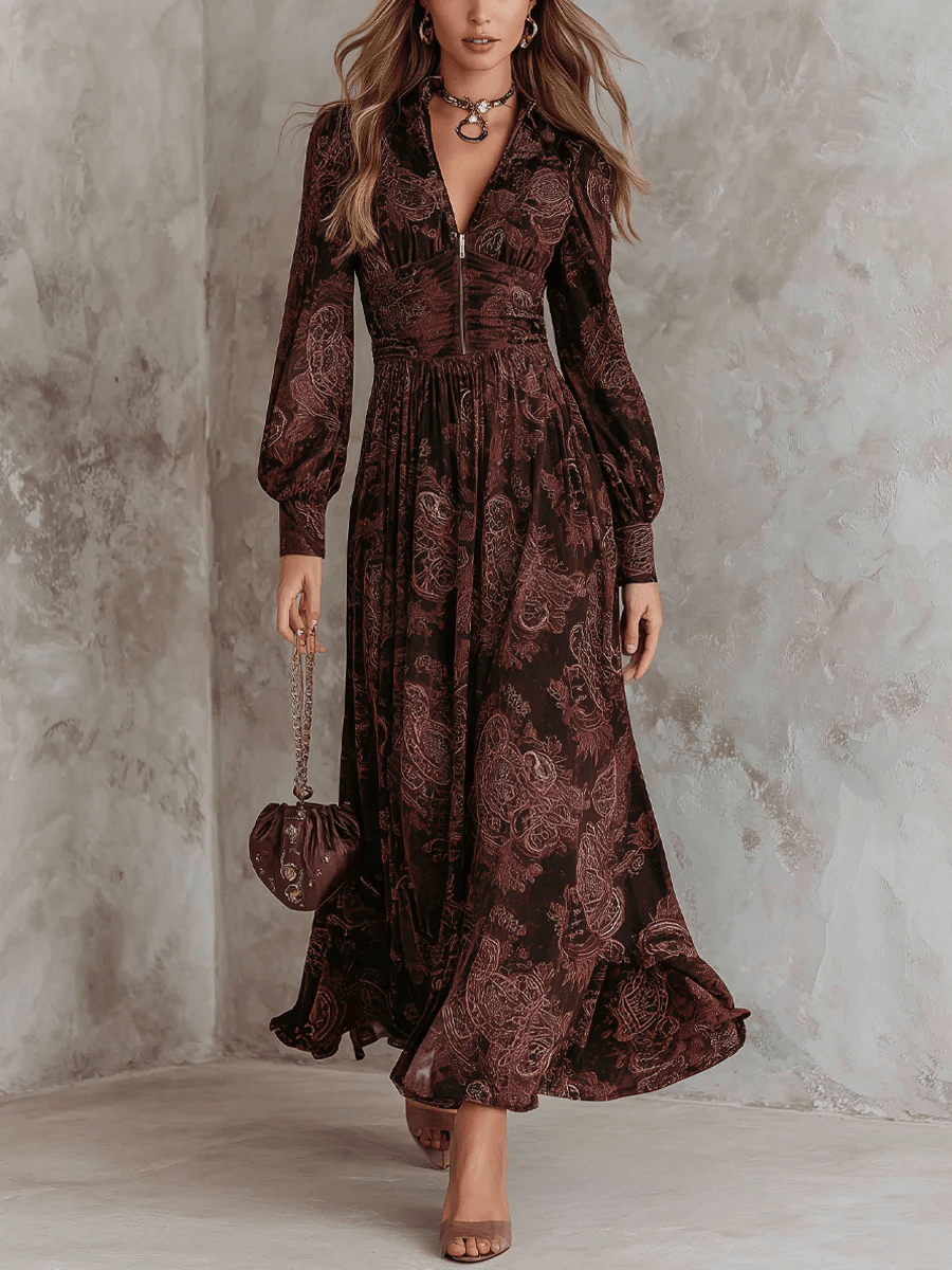 Ariane™ | Maxi Dress with Paisley Print and Waist Accent