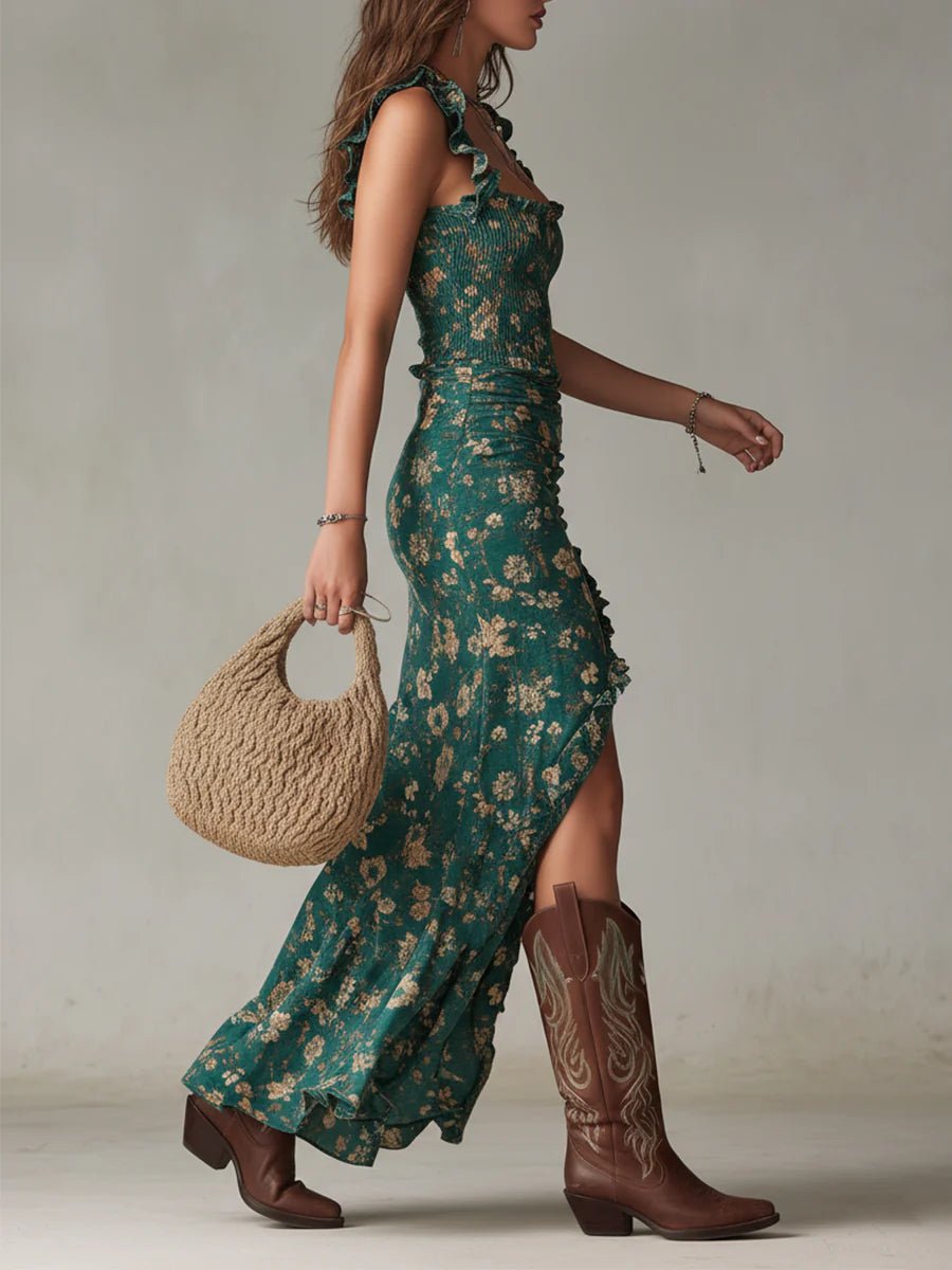 Giselle™ | Bohemian Printed Maxi Dress with Ruffled Sleeves