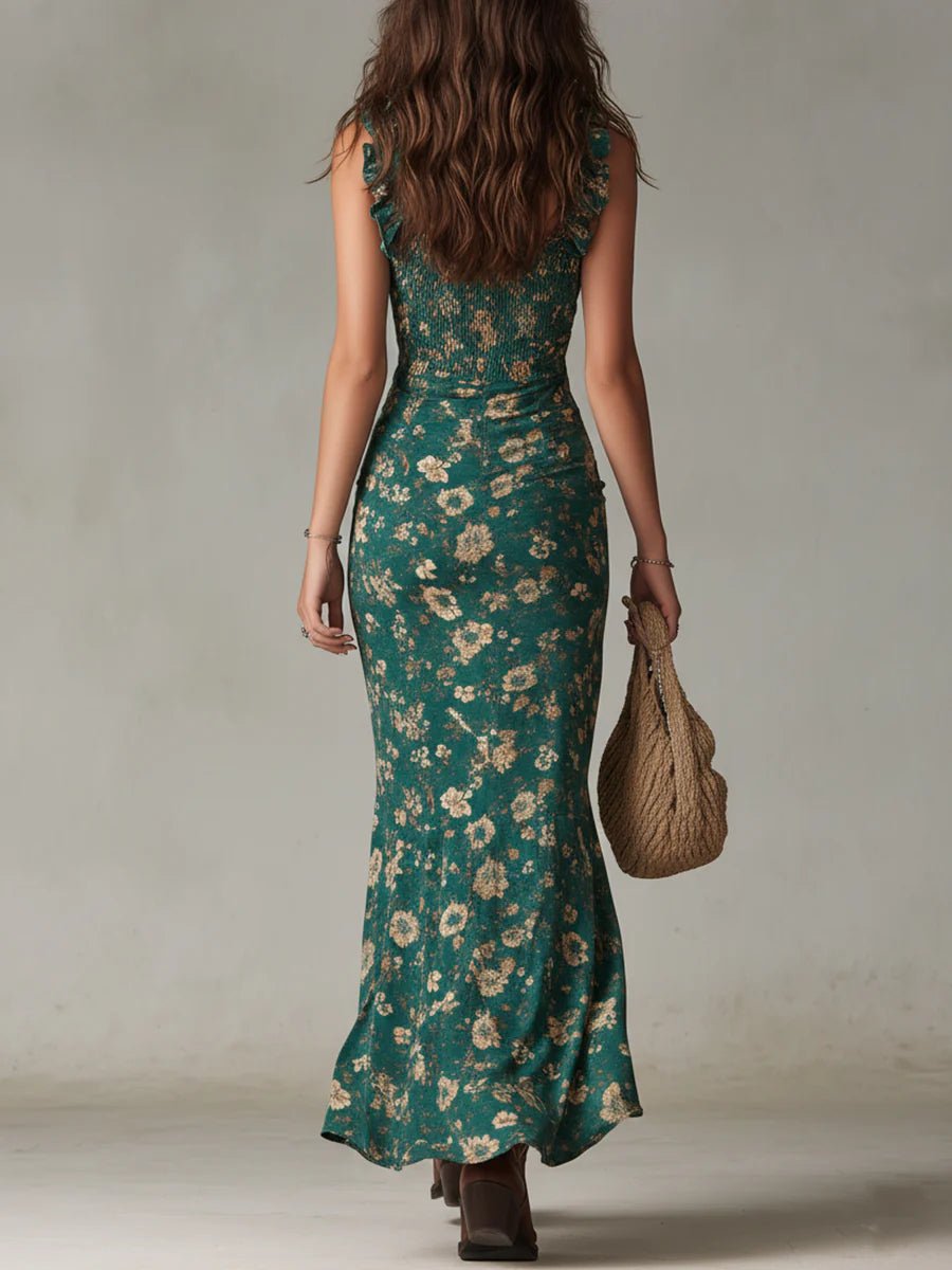 Giselle™ | Bohemian Printed Maxi Dress with Ruffled Sleeves
