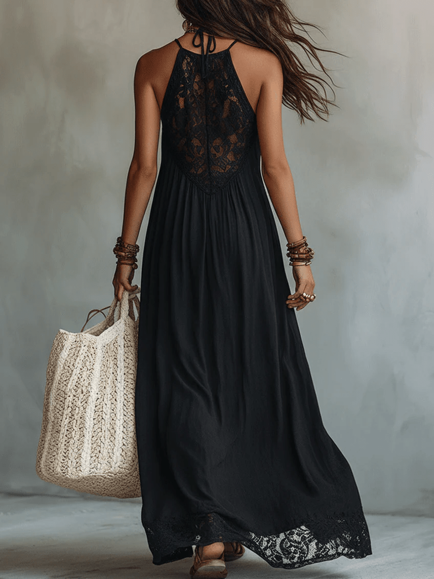 Marguerite™ | Bohemian Sleeveless Maxi Dress with Lace Trim