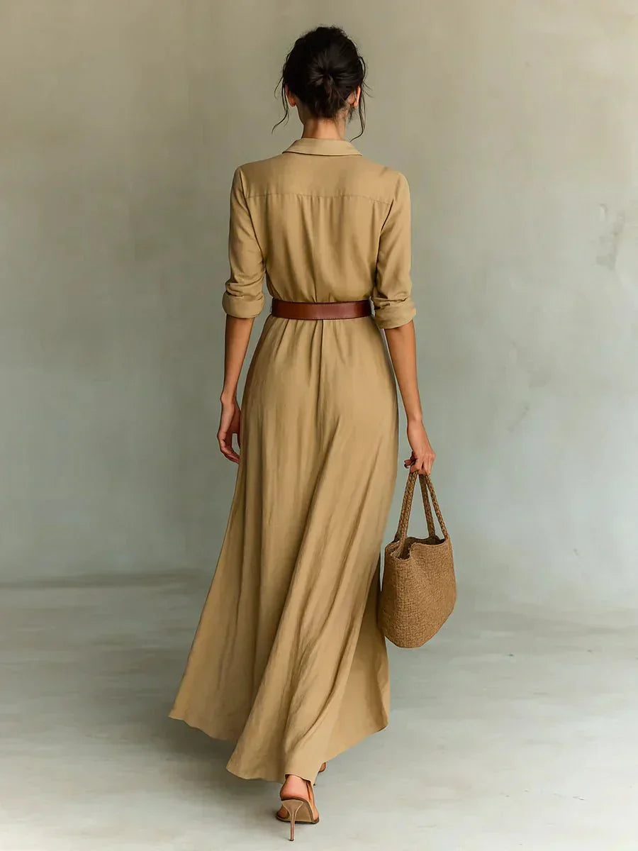 Camille™ | Maxi Dress with Lapels and Belt at the Waist