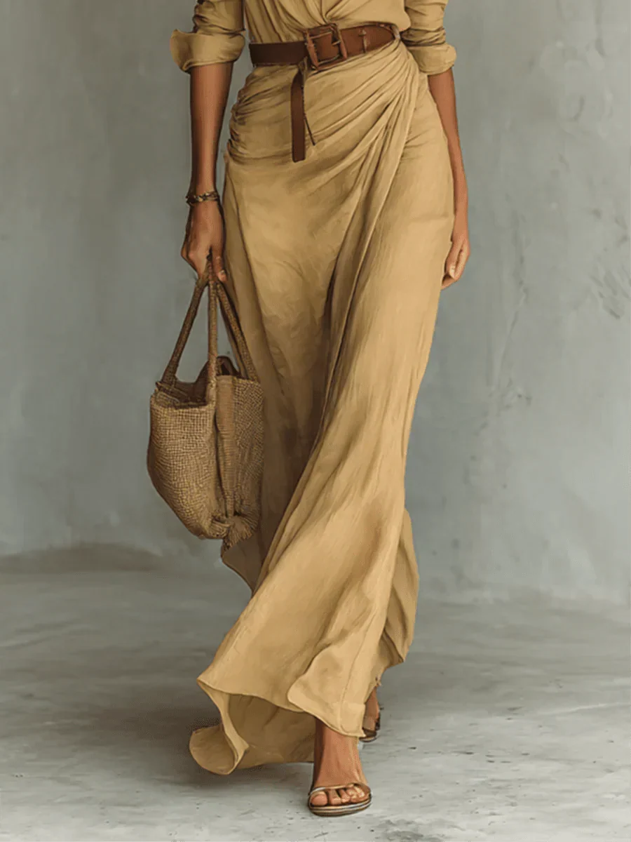 Camille™ | Maxi Dress with Lapels and Belt at the Waist