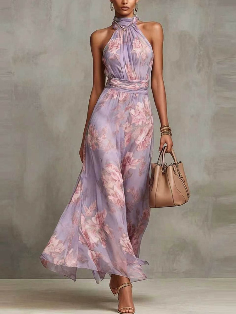 Adèle™ | Floral Chiffon Halter Maxi Dress