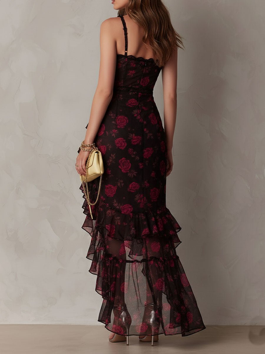 Delphine™ | Chic Flower Ruffle Hem Dress