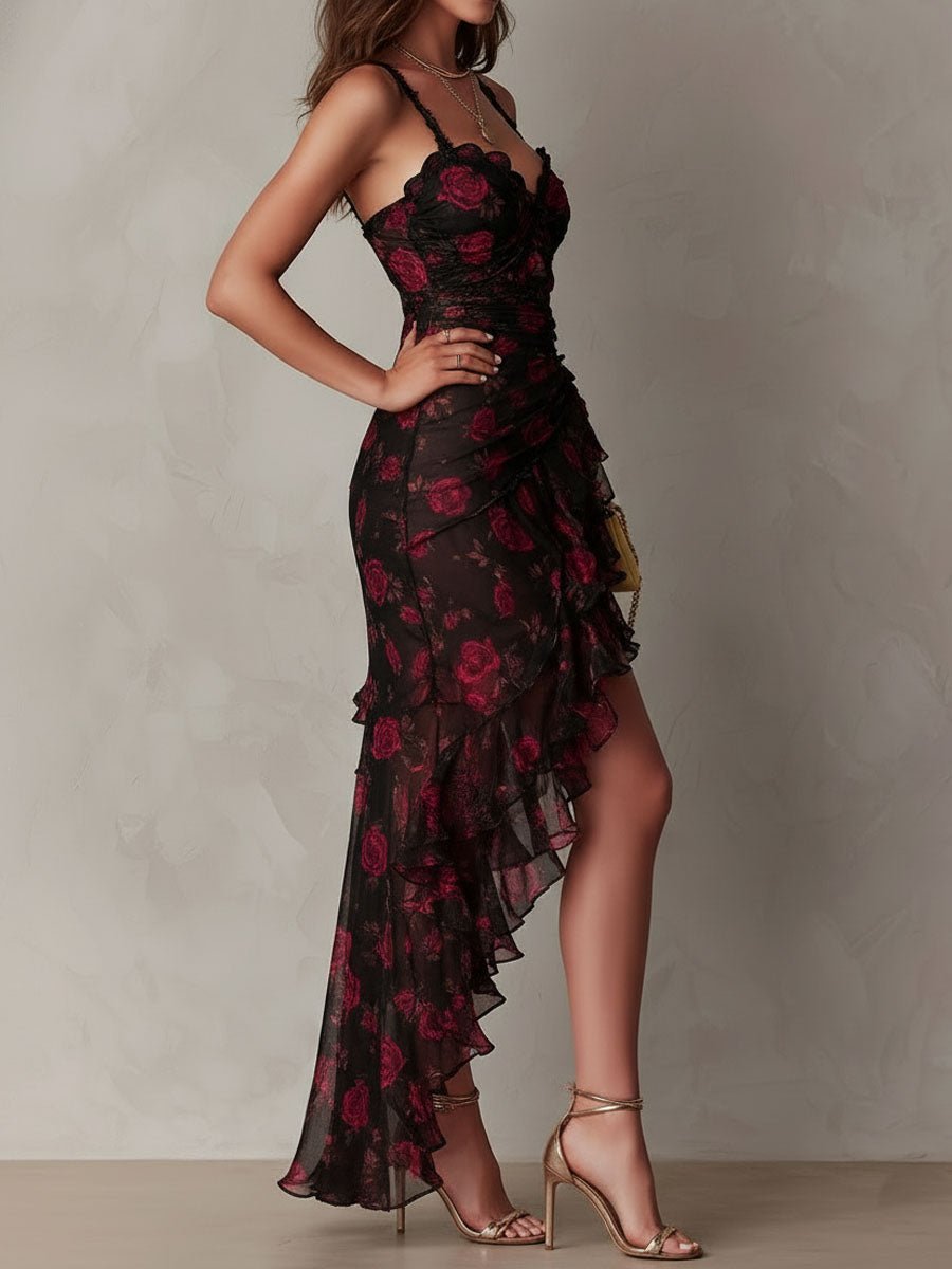 Delphine™ | Chic Flower Ruffle Hem Dress