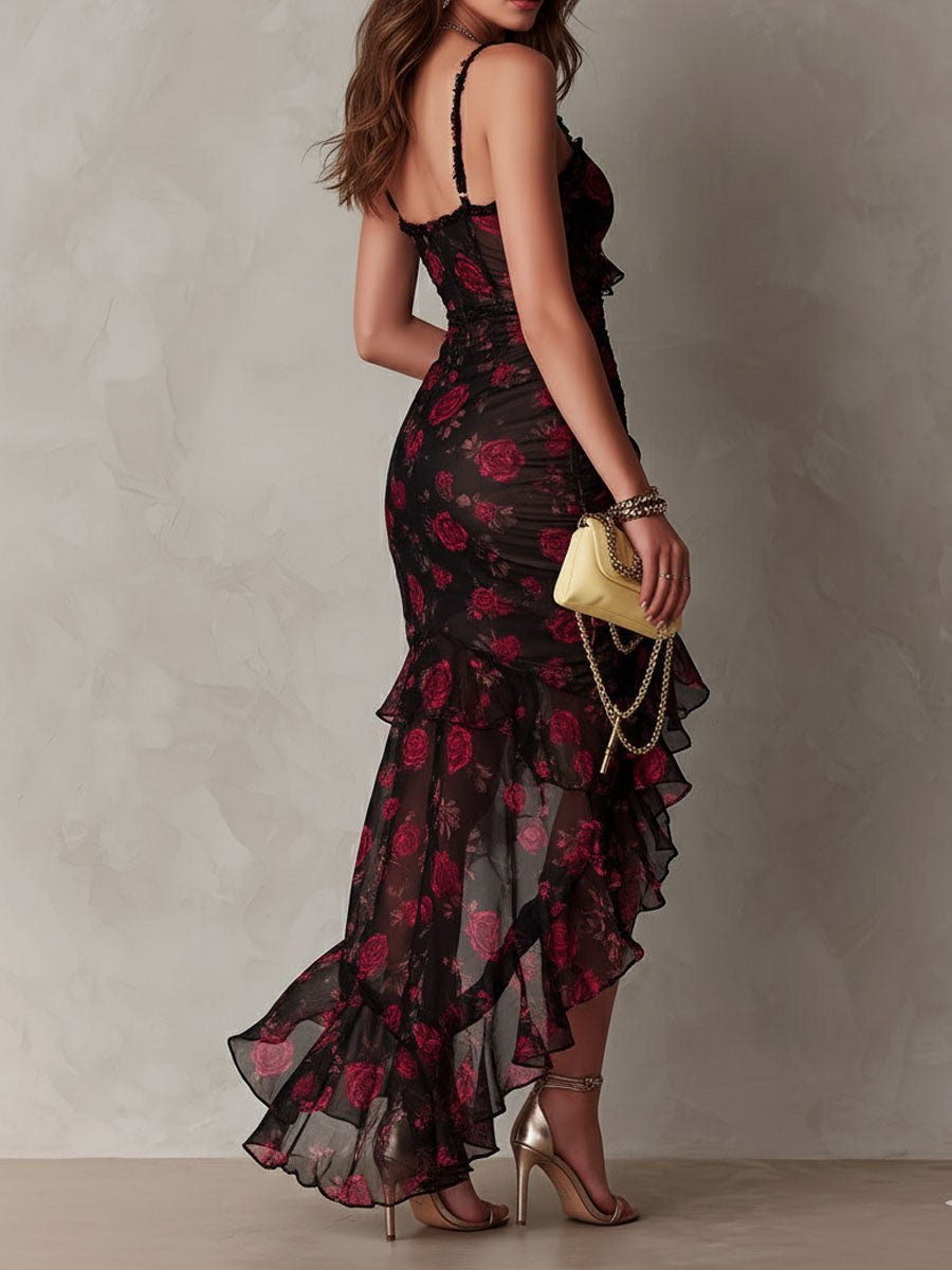 Delphine™ | Chic Flower Ruffle Hem Dress
