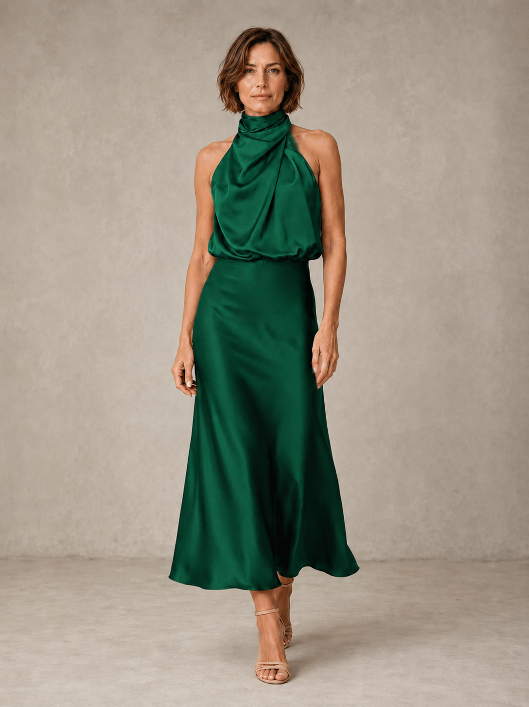 Felicia | Fluid Cowl Halter Dress