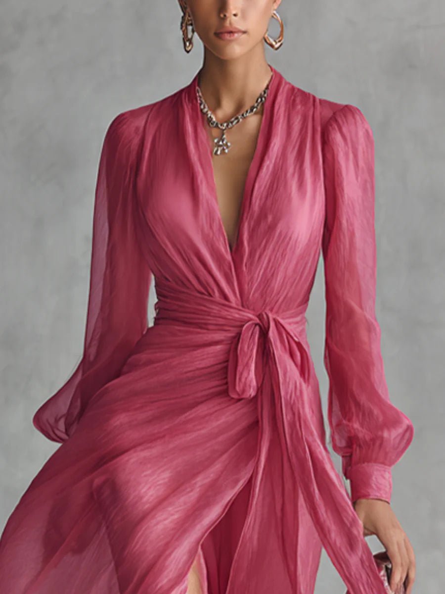 Juliette™ | Elegant Chiffon V-Neck Waistband Long Dress