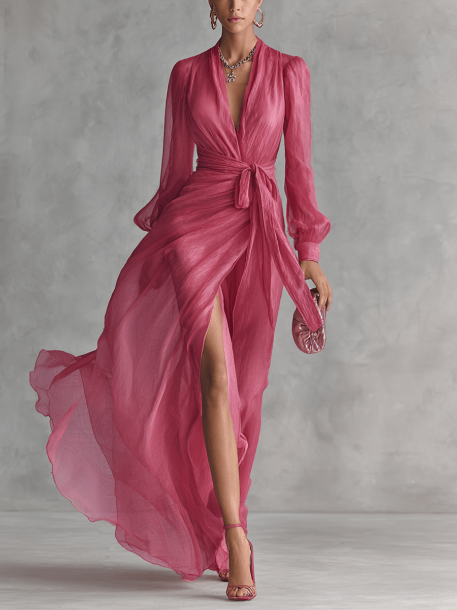 Juliette™ | Elegant Chiffon V-Neck Waistband Long Dress