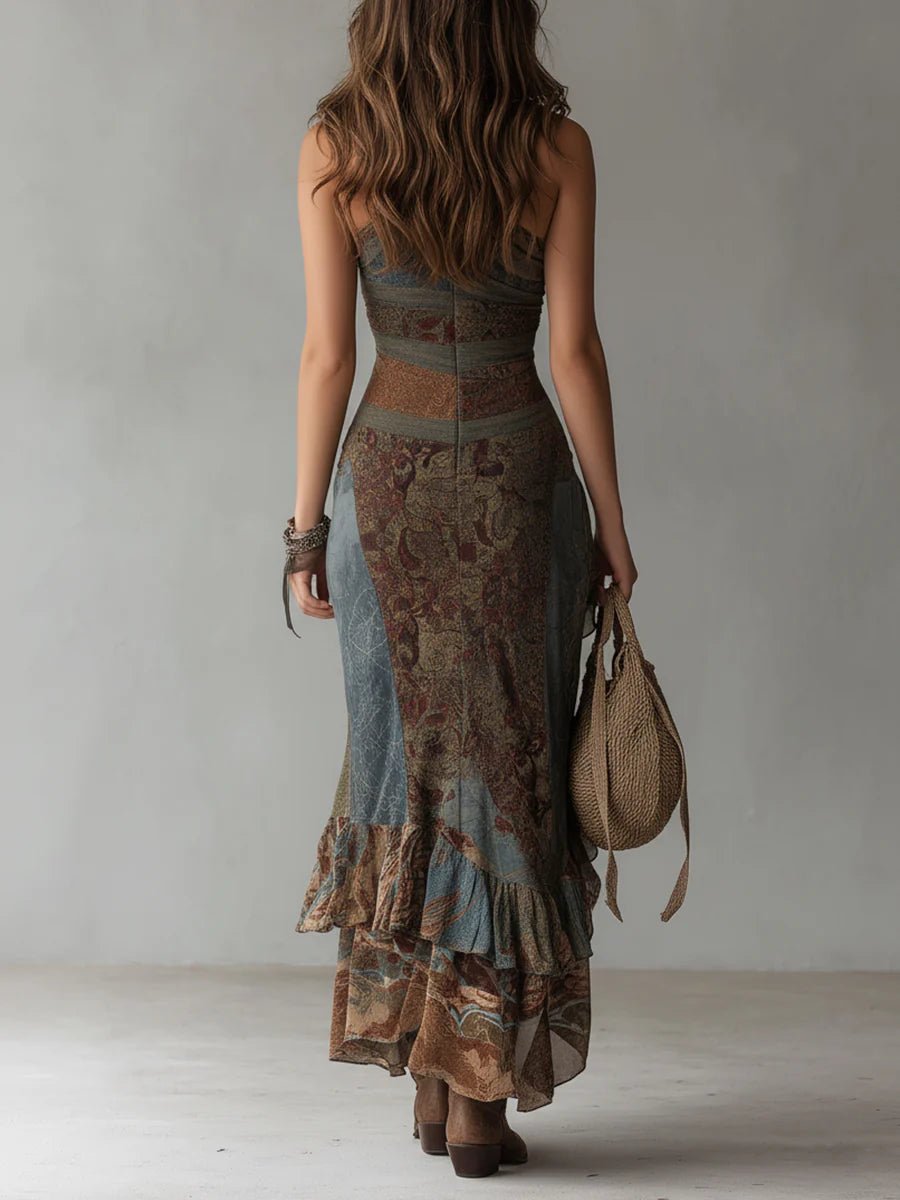 Cosette™ | Ethnic Style Printed Maxi Dress with One Shoulder and High Split