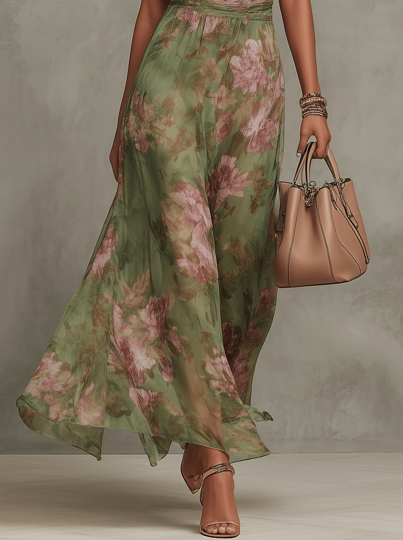 Adèle™ | Floral Chiffon Halter Maxi Dress