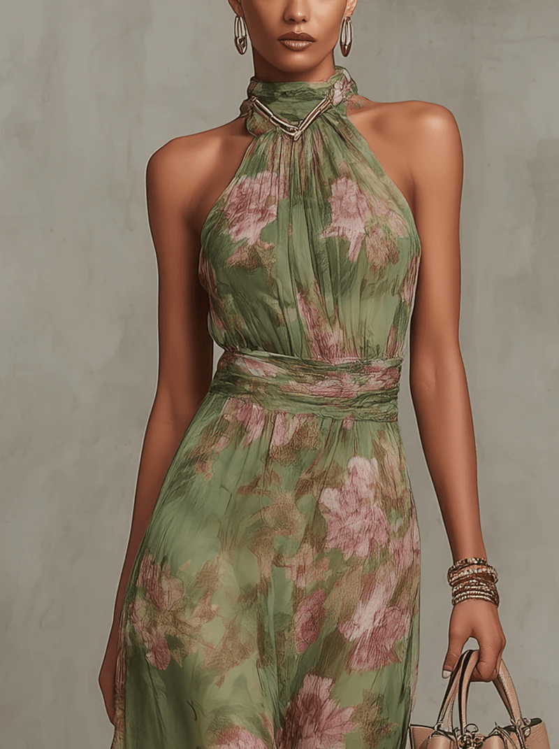 Adèle™ | Floral Chiffon Halter Maxi Dress