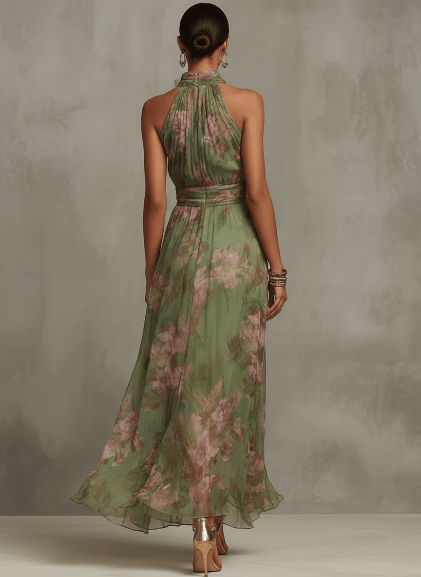Adèle™ | Floral Chiffon Halter Maxi Dress