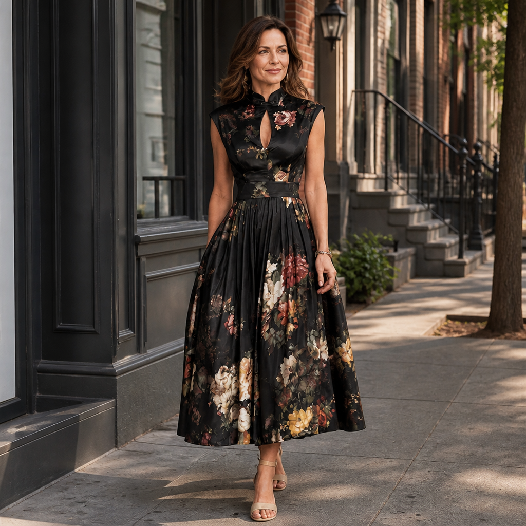 Brigitta | Elegant Keyhole Pleated Dress