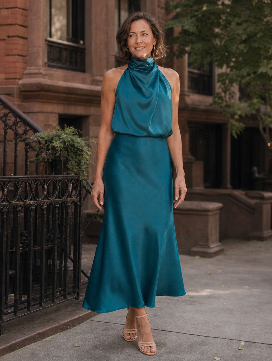Felicia | Fluid Cowl Halter Dress