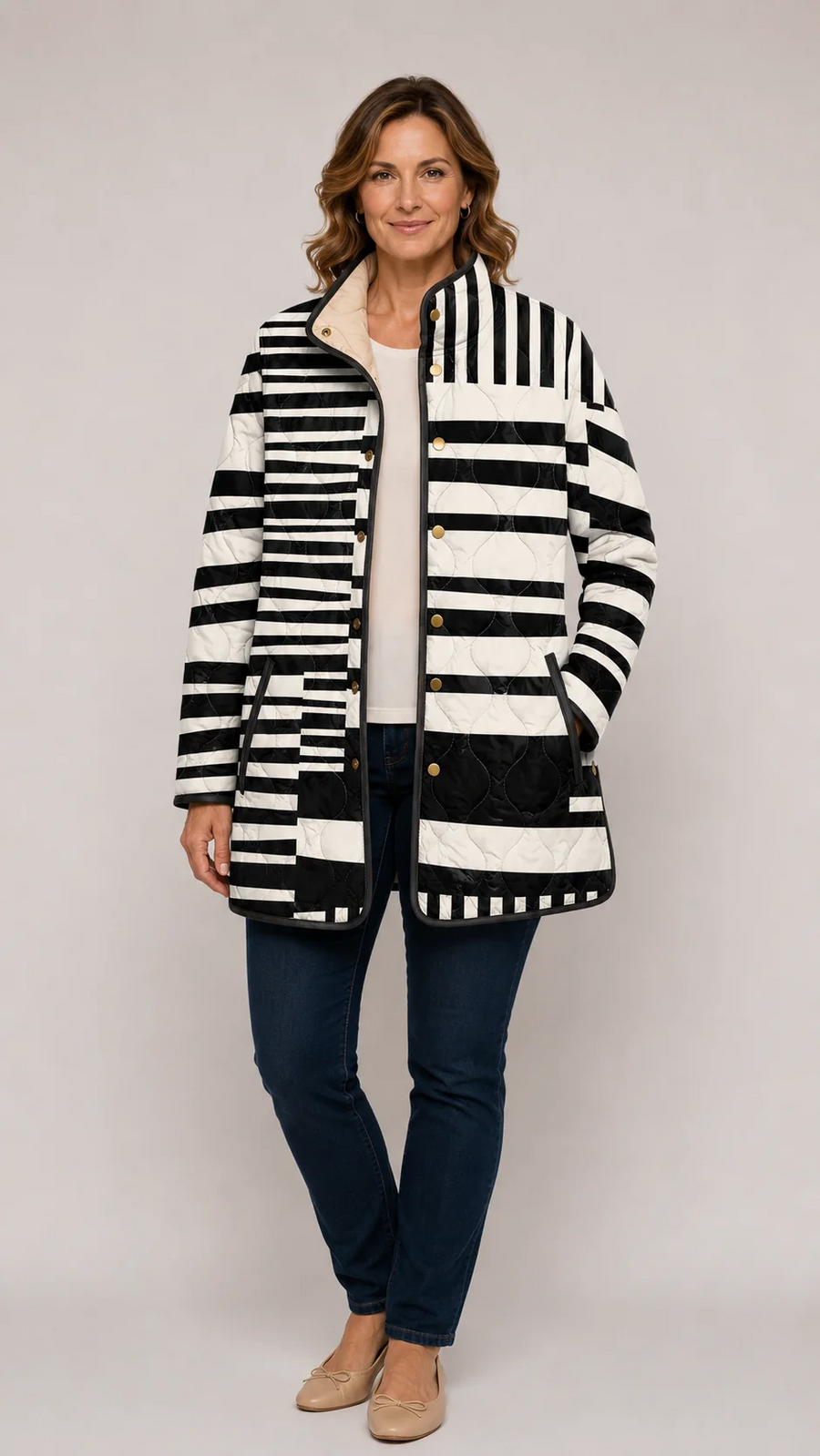 Winifred - Monochrome Abstract Quilted Jacket