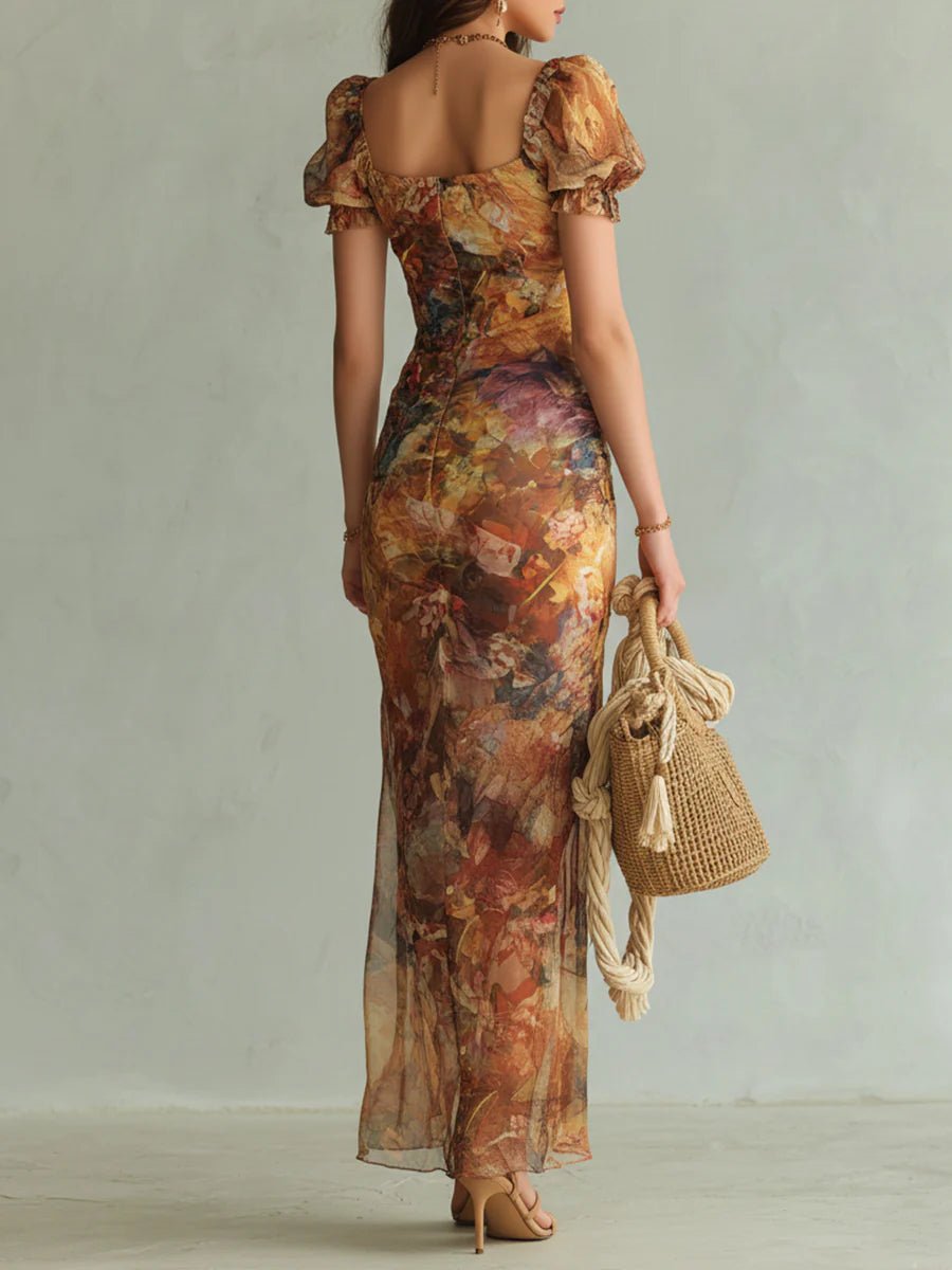 Colette™ | Bohemian Vacation Oil Painting Print Chiffon Maxi Dress