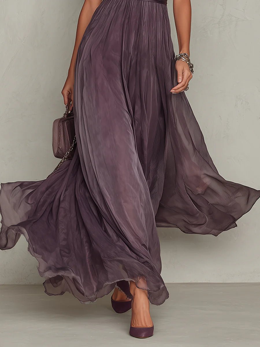 Valentine™ | Keyhole Neckline Chiffon Lace Trim Maxi Dress
