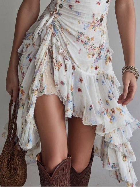 Estelle™ | Retro Flower V-Neck Spaghetti Strap Mini Dress