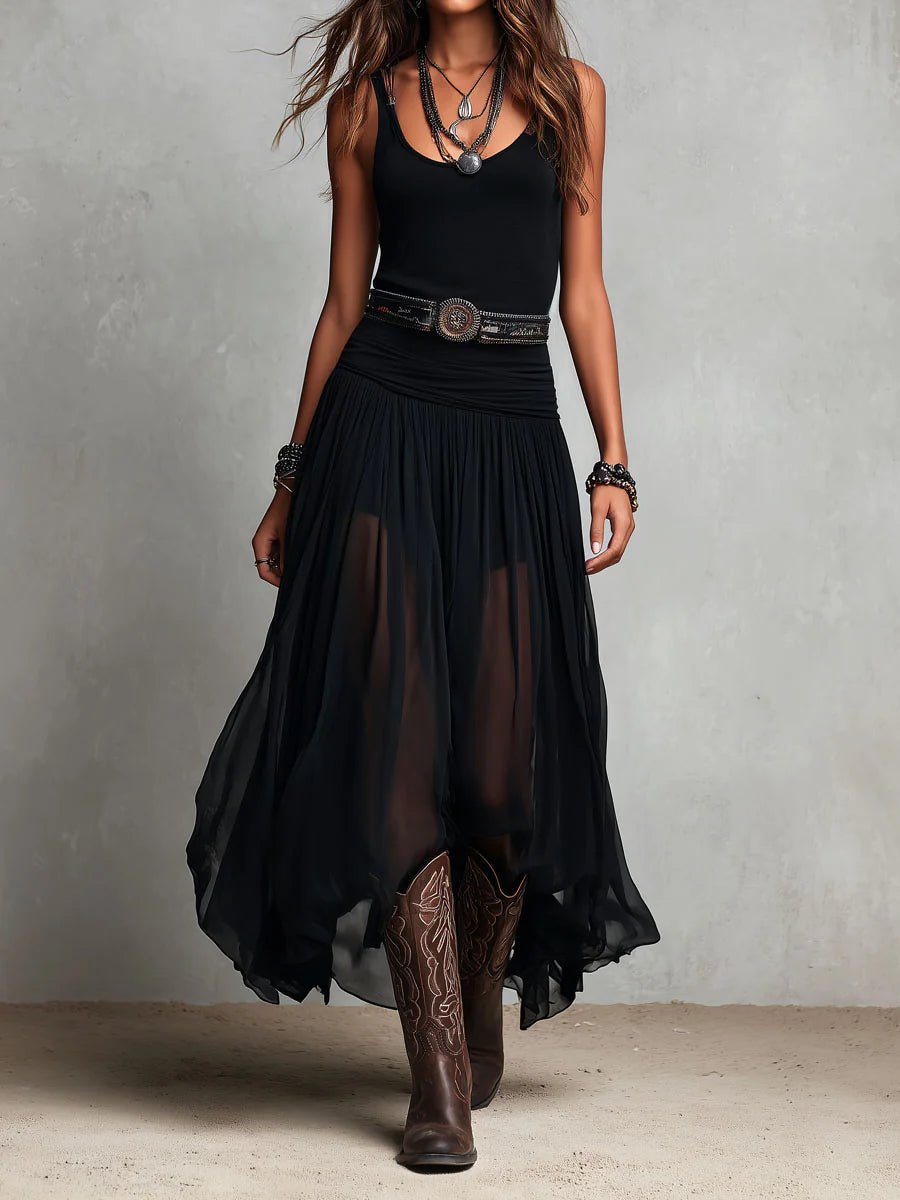 Jolie™ | Sleeveless Tank Top with Tulle Skirt Maxi Dress (Includes Belt)