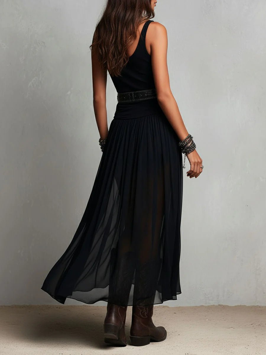 Jolie™ | Sleeveless Tank Top with Tulle Skirt Maxi Dress (Includes Belt)