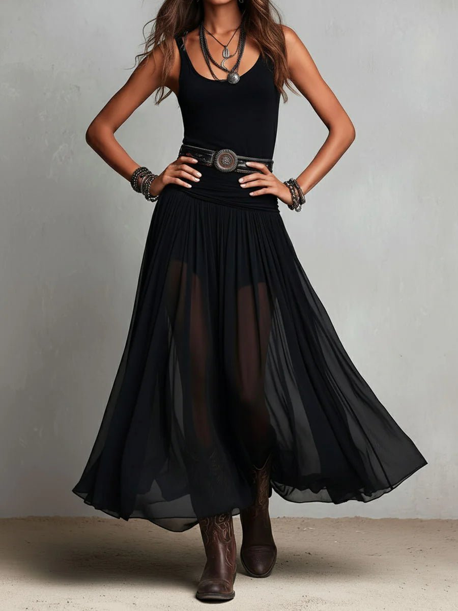 Jolie™ | Sleeveless Tank Top with Tulle Skirt Maxi Dress (Includes Belt)