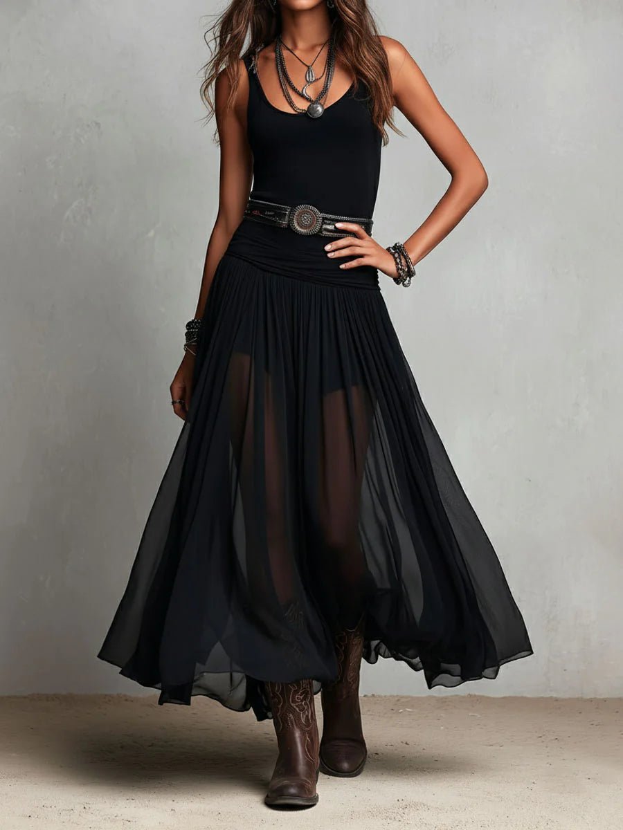 Jolie™ | Sleeveless Tank Top with Tulle Skirt Maxi Dress (Includes Belt)